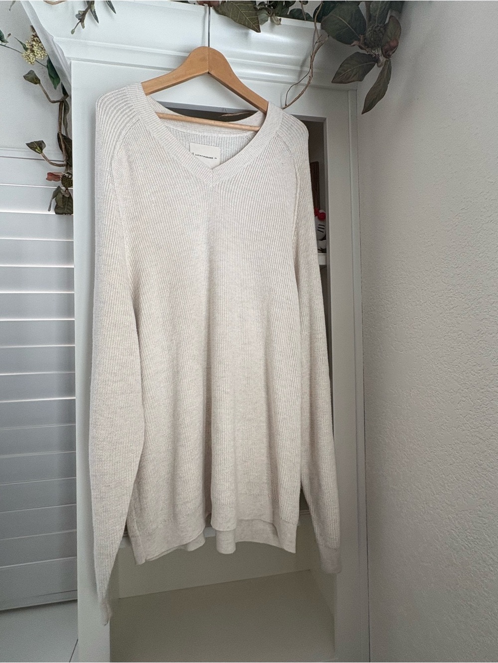 Lucky Brand V-neck Oatmeal Heathered Cloud Soft Cashmere Blend 2XL Sweater Soft!